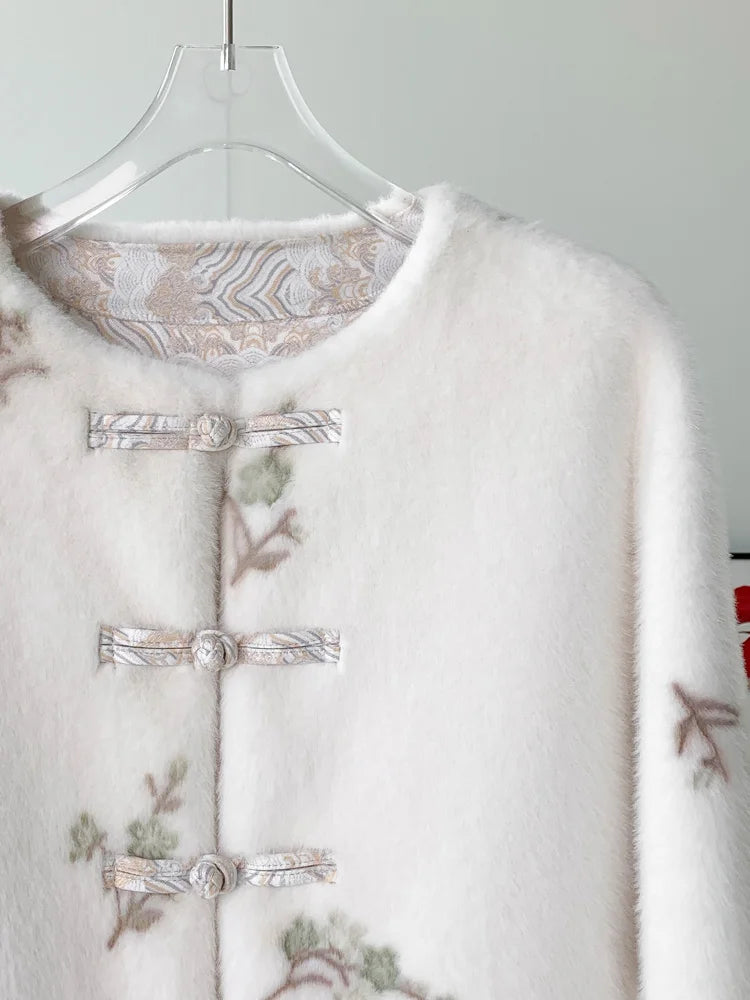 Autumn and winter long-sleeved new Chinese style Tang suit top plate button cardigan jacket elegant ladies with pockets