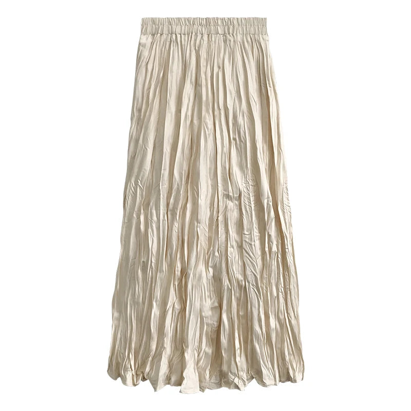 2022 Autumn Winter Wrinkled Black Pleated Skirt Women Korean Style Casual High Waisted A-Line Long Skirts Midi falda plisada