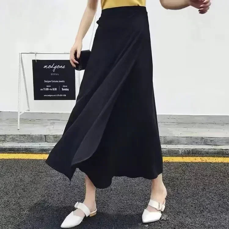 11 Colors Women's Summer High Waisted Lace-Up Sexy Wrap Midi Skirt Korean Trendy Beach Elastic Waist Solid All-Match Skirt