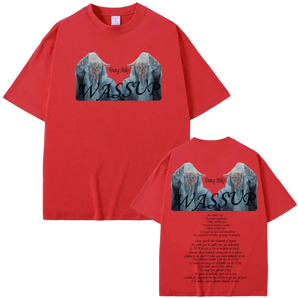 Young Miko-WASSUP T-shirt Korean Style Short Sleeve Casual Grunge Tee-shirt for Summer Retro O-neck Tshirt Roupas Femininas