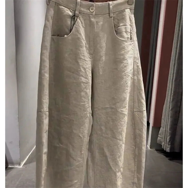 Limiguyue Fashion Banana Pant Women Casual Loose Cotton Linen Trousers Spring Autumn High Waist Slim Solid Pants Versatile 491P