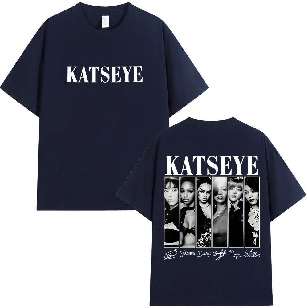 Vintage Korean Style Katseye Graphic T Shirts Kpop Fashion Men Women Popular T-shirt 100% Cotton Oversized T Shirts Streetwear