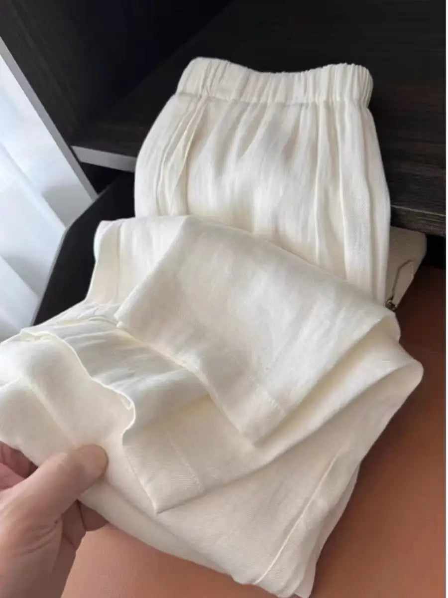 High Waist Wide Leg Cotton Linen Pants Women's Summer Thin Loose Slimming Casual Trousers Straight Cut Loose Fit
