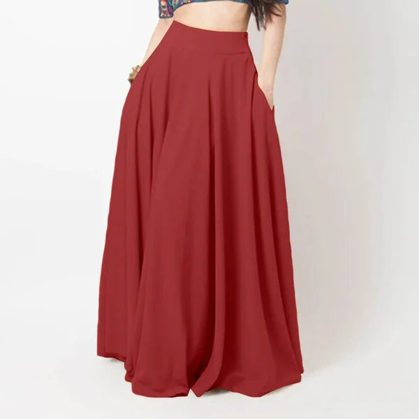 2025 Spring Women's Skirt Black Comfortable Temperament Pleated Fashion Casual Elastic Waist Red Long Skirt for Female