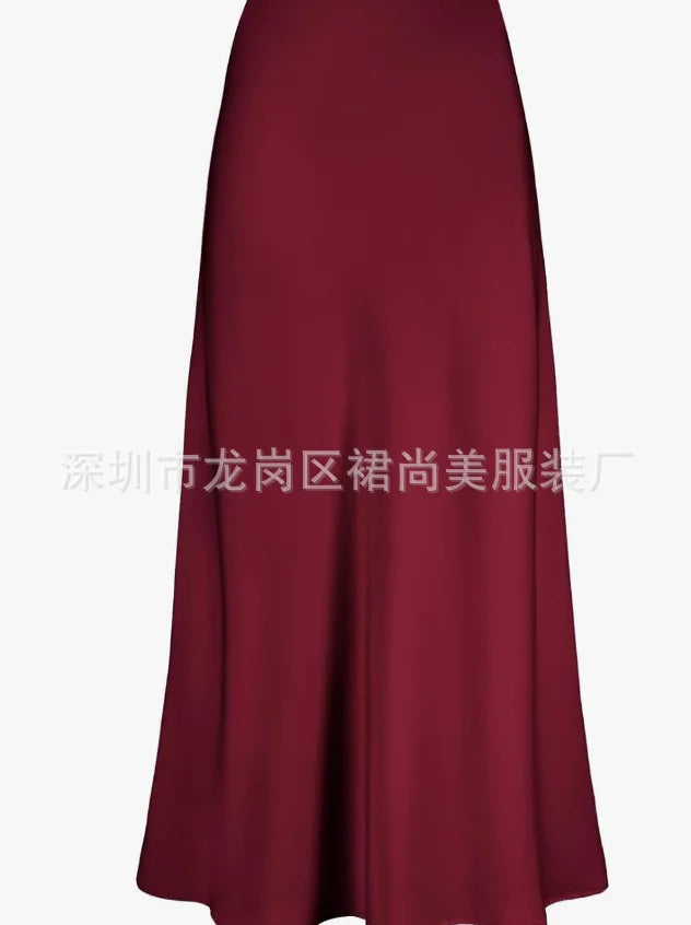 Spring Summer Women's Clothing New Style Silky Texture Forged Surface Acetic Acid Hanging High Waist Fish Tail Half Skirt Women