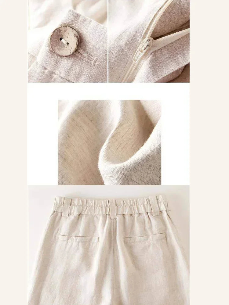 Summer Women's Pants Cotton Linen Wide Leg Pants Full Length Casual Solid White Loose High Waist Straight Trousers Women