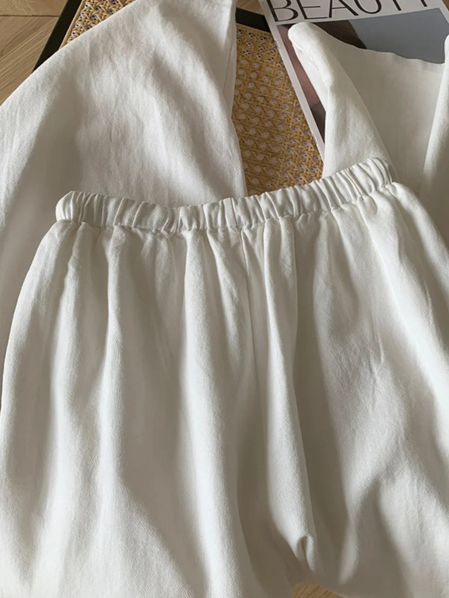 White Cotton and Linen Wide-leg Pants Women's Summer Thin Elastic Waist Versatile Casual Loose Straight Trousers Baggy Pants