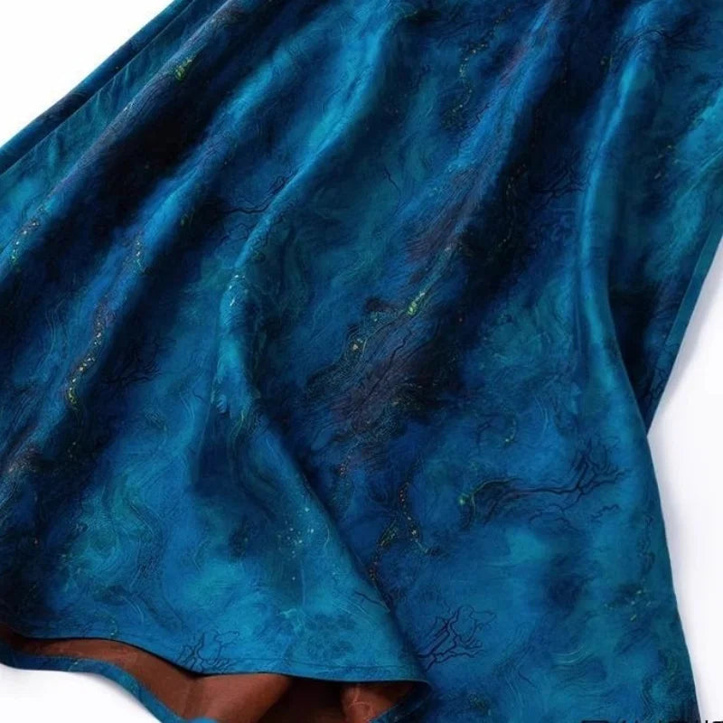 Limiguyue Blue High Waist Satin Skirt Women Flower Print Midi Skirts Casual Slim Silk Fishtail Spring Long Skirt Vintage 537A