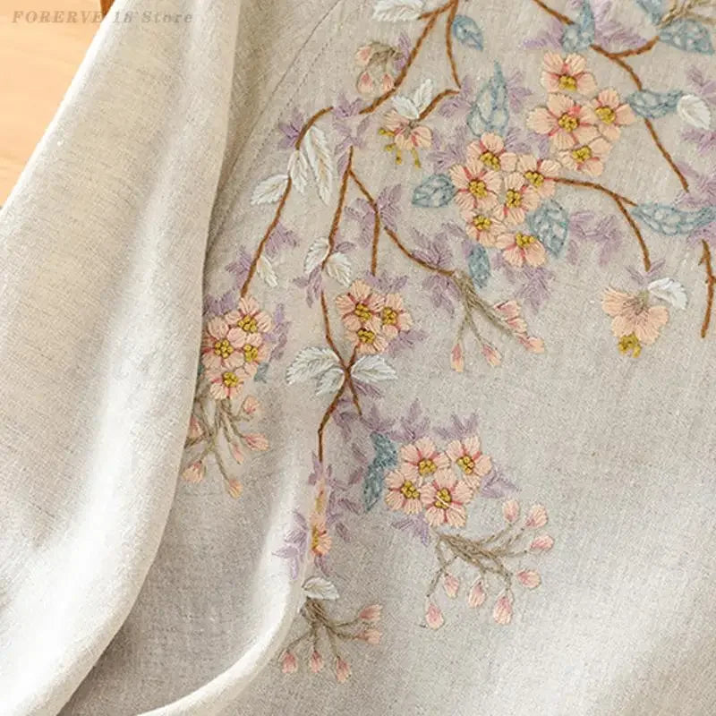 Spring Summer New Chinese Blouse Lady Elegant Artistic Style Shirt Embroidered Hanfu Top Retro Loose Casual Oriental Costumes