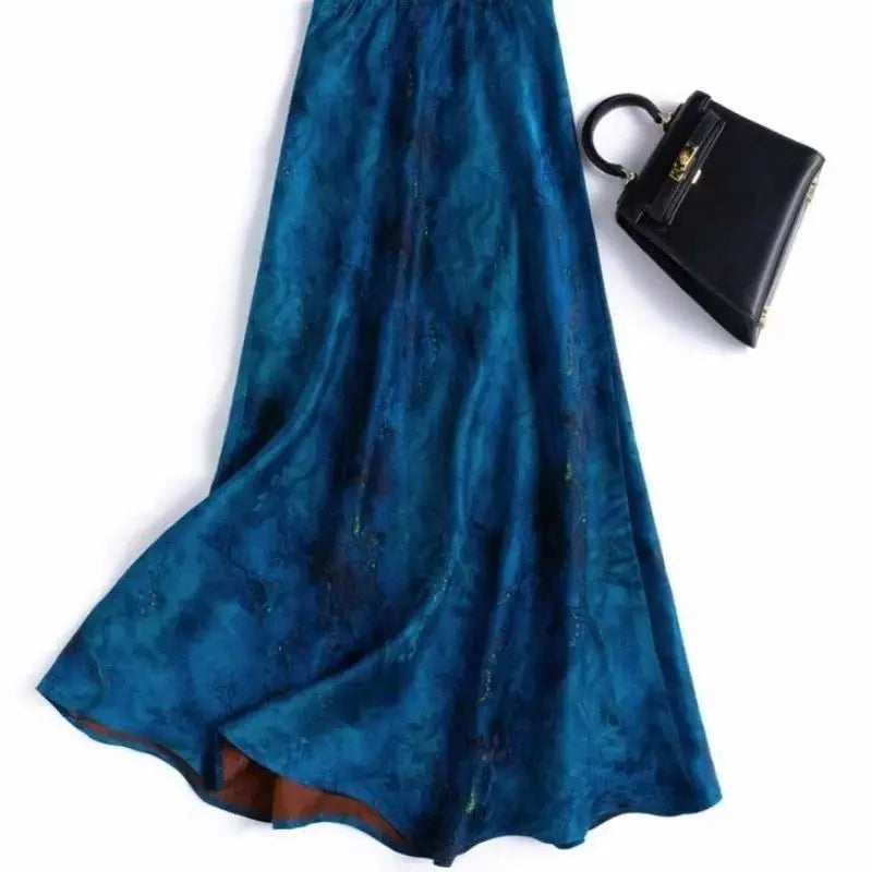 Limiguyue Blue High Waist Satin Skirt Women Flower Print Midi Skirts Casual Slim Silk Fishtail Spring Long Skirt Vintage 537A