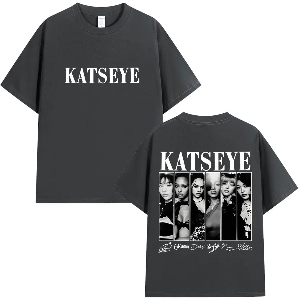 Vintage Korean Style Katseye Graphic T Shirts Kpop Fashion Men Women Popular T-shirt 100% Cotton Oversized T Shirts Streetwear