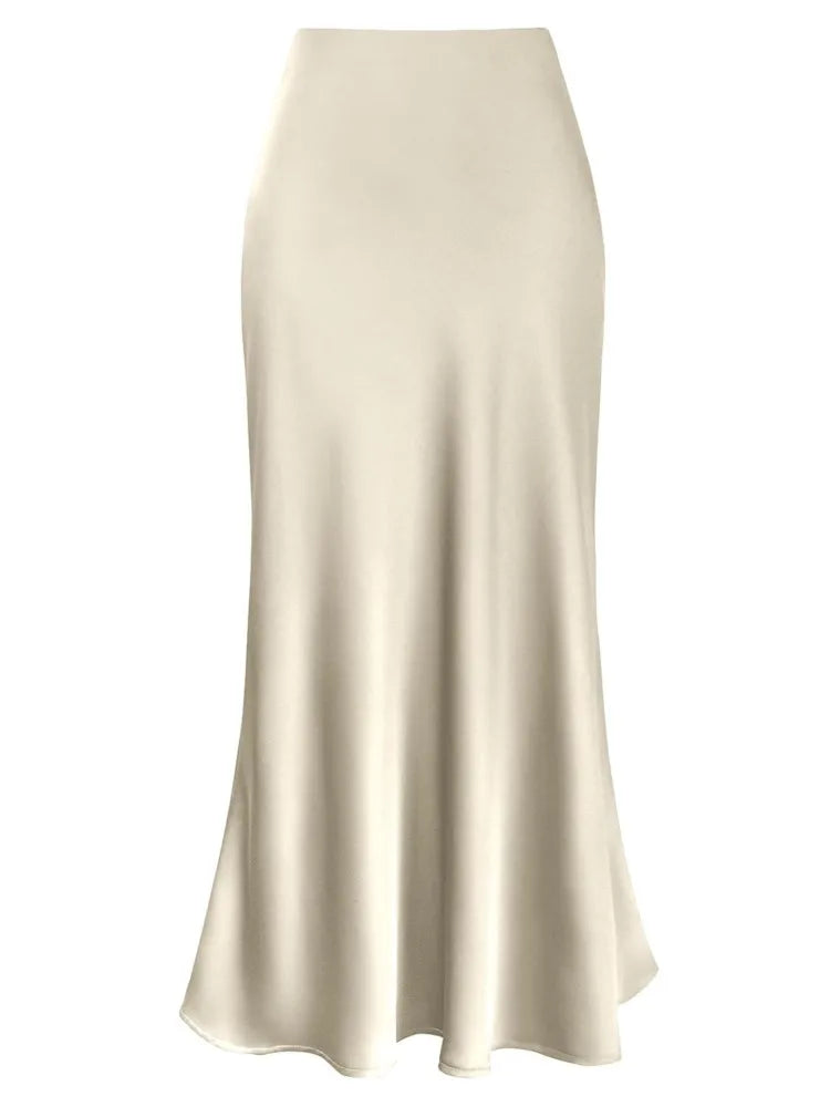 Spring Summer Women's Clothing New Style Silky Texture Forged Surface Acetic Acid Hanging High Waist Fish Tail Half Skirt Women