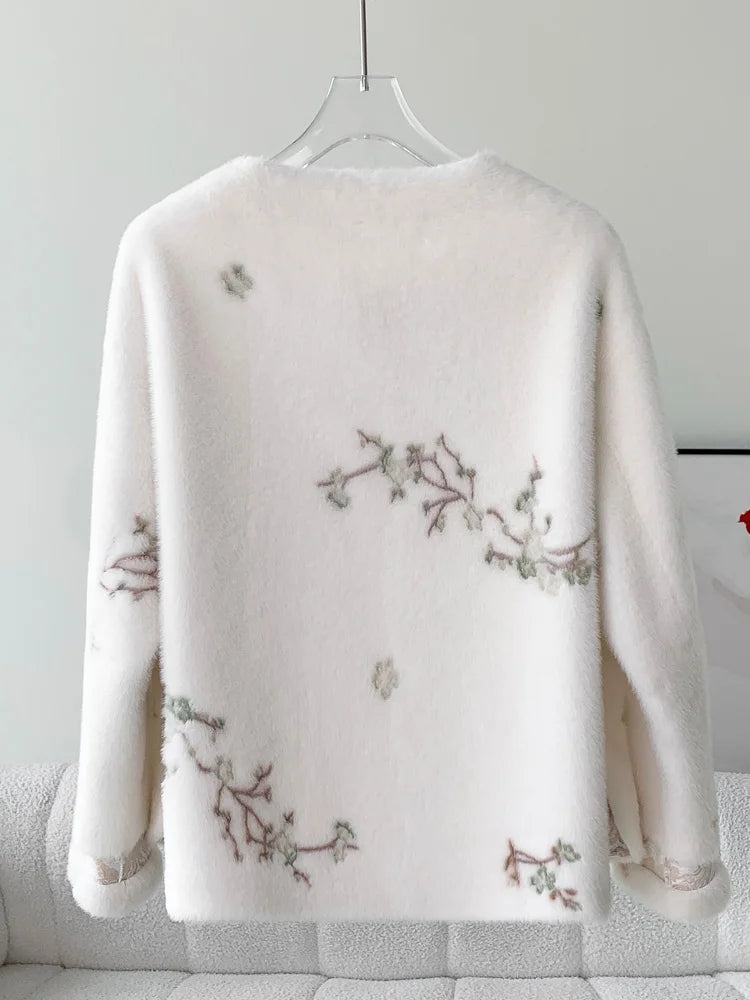 Autumn and winter long-sleeved new Chinese style Tang suit top plate button cardigan jacket elegant ladies with pockets