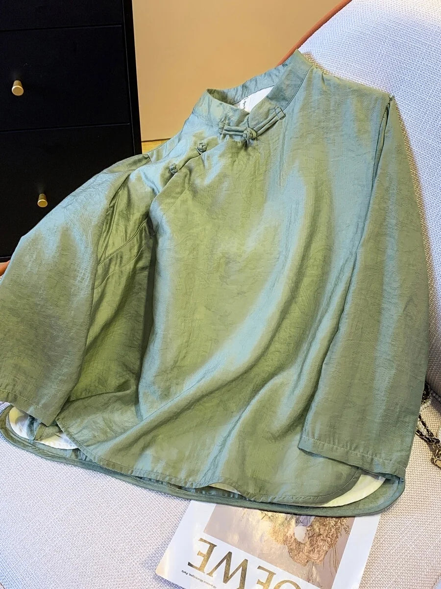 New Chinese Sle Stand Collar irt Women's Summer New Sle Zen Tea Costume Improved  Top Cotton Ethnic Faion