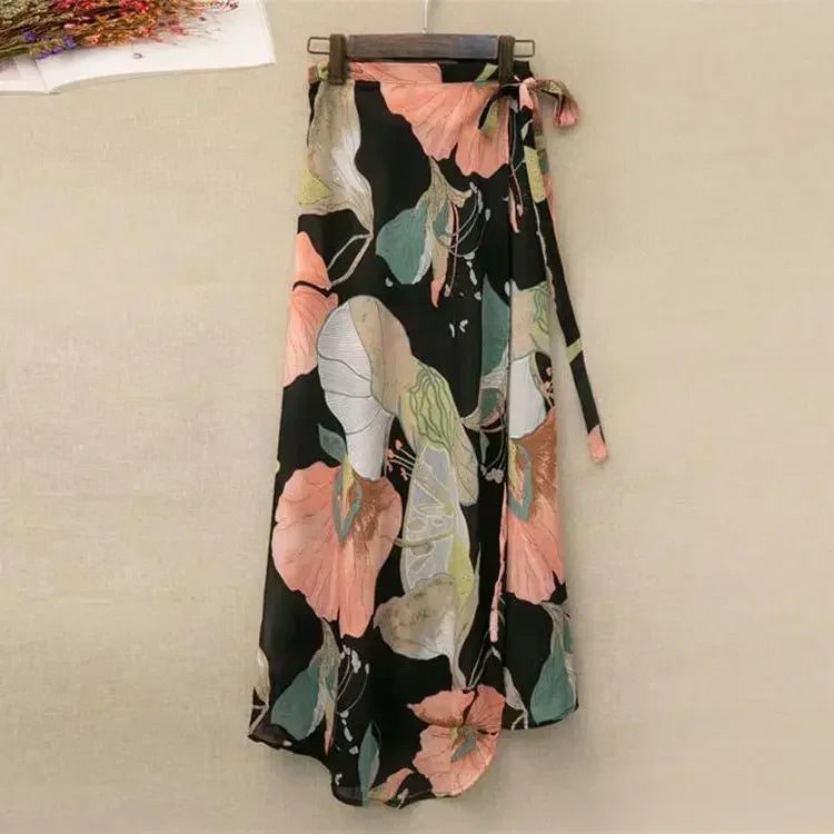 11 Colors Women's Summer High Waisted Lace-Up Sexy Wrap Midi Skirt Korean Trendy Beach Elastic Waist Solid All-Match Skirt