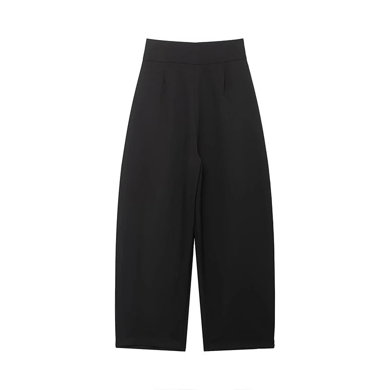 Willshela Women Fashion Solid Front Zipper Pleated Wide Leg Pants Vintage High Waist Full Length Female Chic Lady Trousers