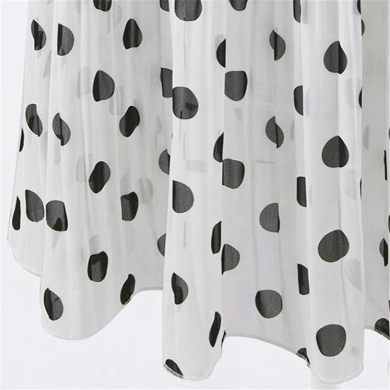 Women's Black Dots Chiffon Polka Skirts Vintage Classic Elegant Sweet Female Elastic Waist Pleated Beach A-Line Plus Size Chic