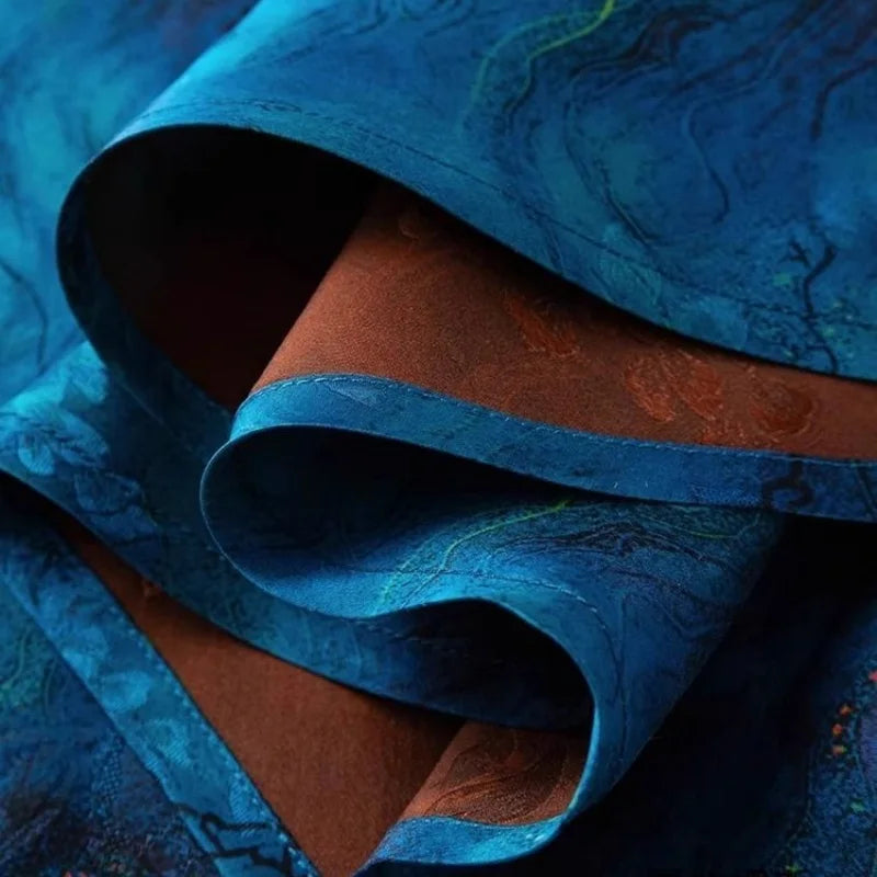 Limiguyue Blue High Waist Satin Skirt Women Flower Print Midi Skirts Casual Slim Silk Fishtail Spring Long Skirt Vintage 537A