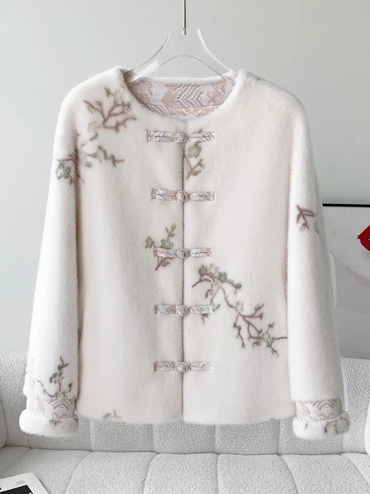 Autumn and winter long-sleeved new Chinese style Tang suit top plate button cardigan jacket elegant ladies with pockets