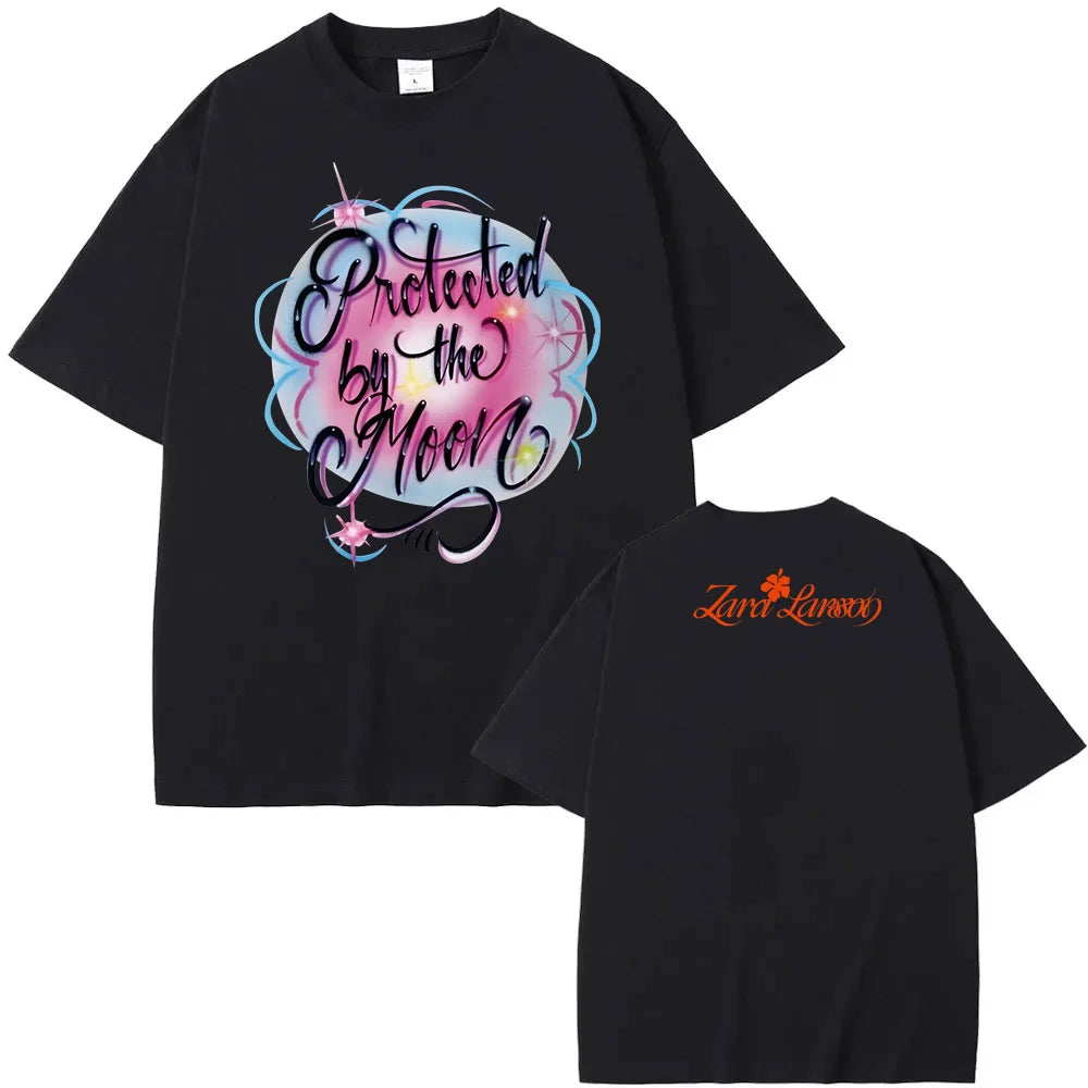 Zara Larsson-Protected By The Moon Baby Rib Tee Summer Singer's Same Style Tee-shirt Korean Style High Quality 100%Cotton Tops