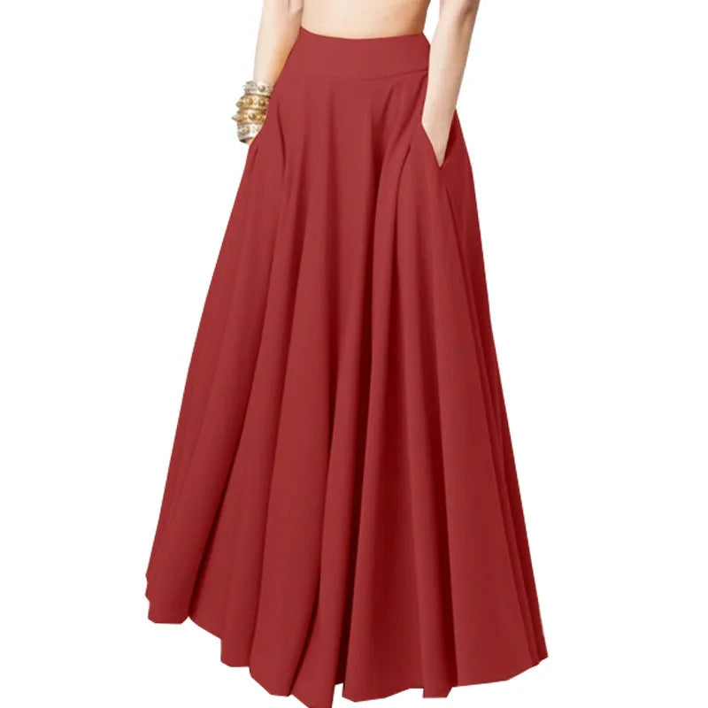 2025 Spring Women's Skirt Black Comfortable Temperament Pleated Fashion Casual Elastic Waist Red Long Skirt for Female