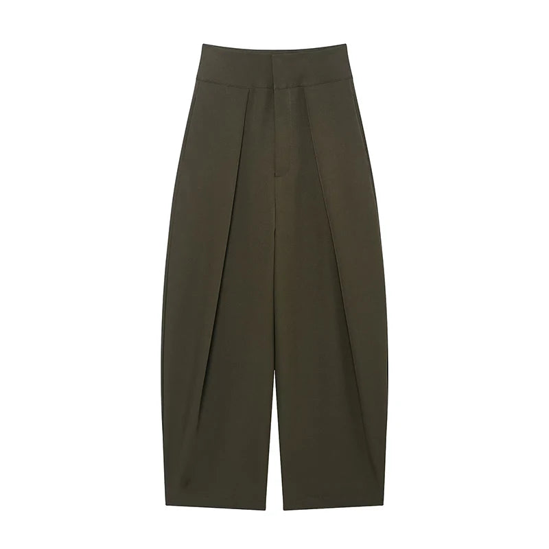 Willshela Women Fashion Solid Front Zipper Pleated Wide Leg Pants Vintage High Waist Full Length Female Chic Lady Trousers