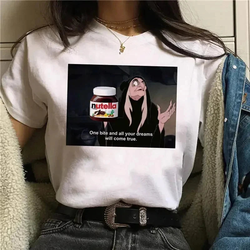 Ladies' New Kawaii Fashion Nutella Fun Printed T-shirt Harajuku Women's Cute Cartoon Korean Top T-shirt Women's Clothing