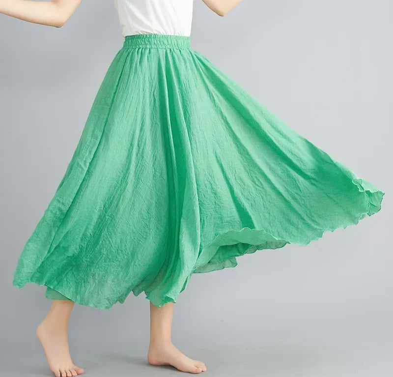 Fashion Cotton Linen Clothes Women Skirts Maxi Y2k Elegant Beach Saia Ropa Mujer Casual Vestido Boho Long Skirt Faldas Harajuku