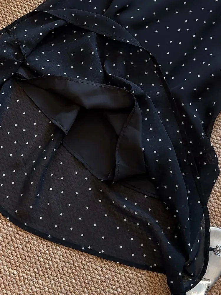 Polka Dot Fishtail Skirt Women's Half Skirt New Summer Mid-length Vintage Bodycon High Waist Chiffon Maxi Skirt Sexy Mujer Black