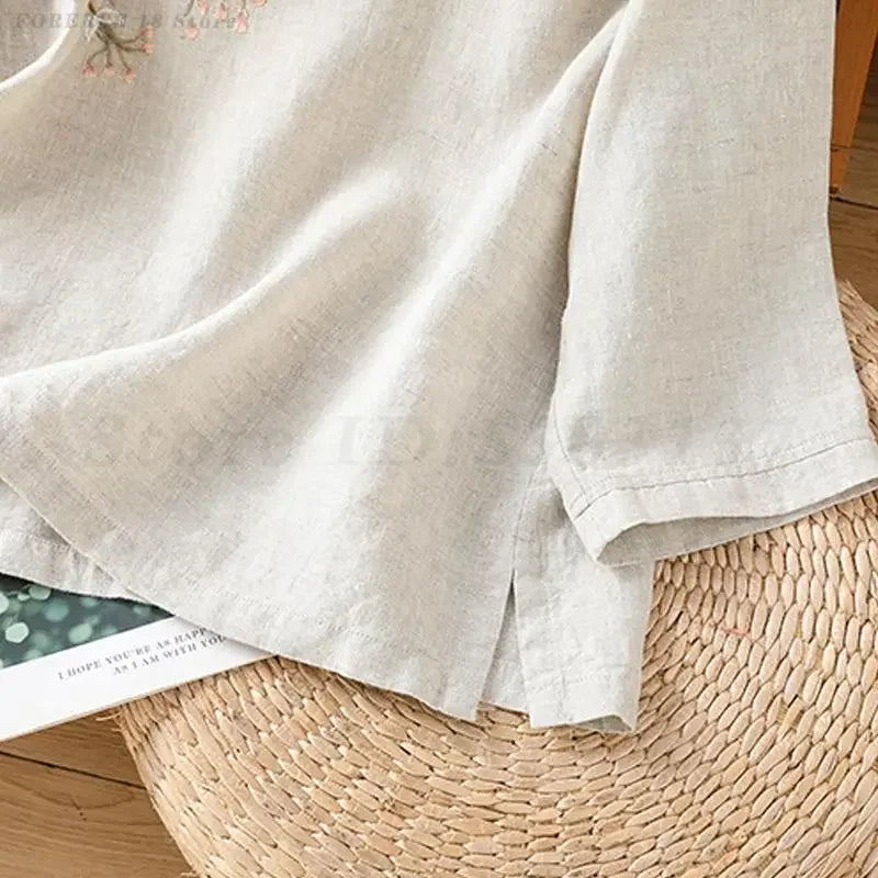 Spring Summer New Chinese Blouse Lady Elegant Artistic Style Shirt Embroidered Hanfu Top Retro Loose Casual Oriental Costumes