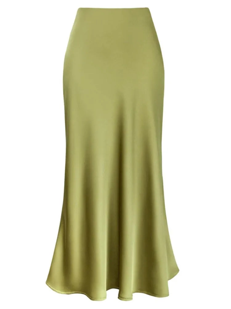 Spring Summer Women's Clothing New Style Silky Texture Forged Surface Acetic Acid Hanging High Waist Fish Tail Half Skirt Women