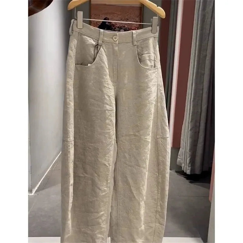 Limiguyue Fashion Banana Pant Women Casual Loose Cotton Linen Trousers Spring Autumn High Waist Slim Solid Pants Versatile 491P