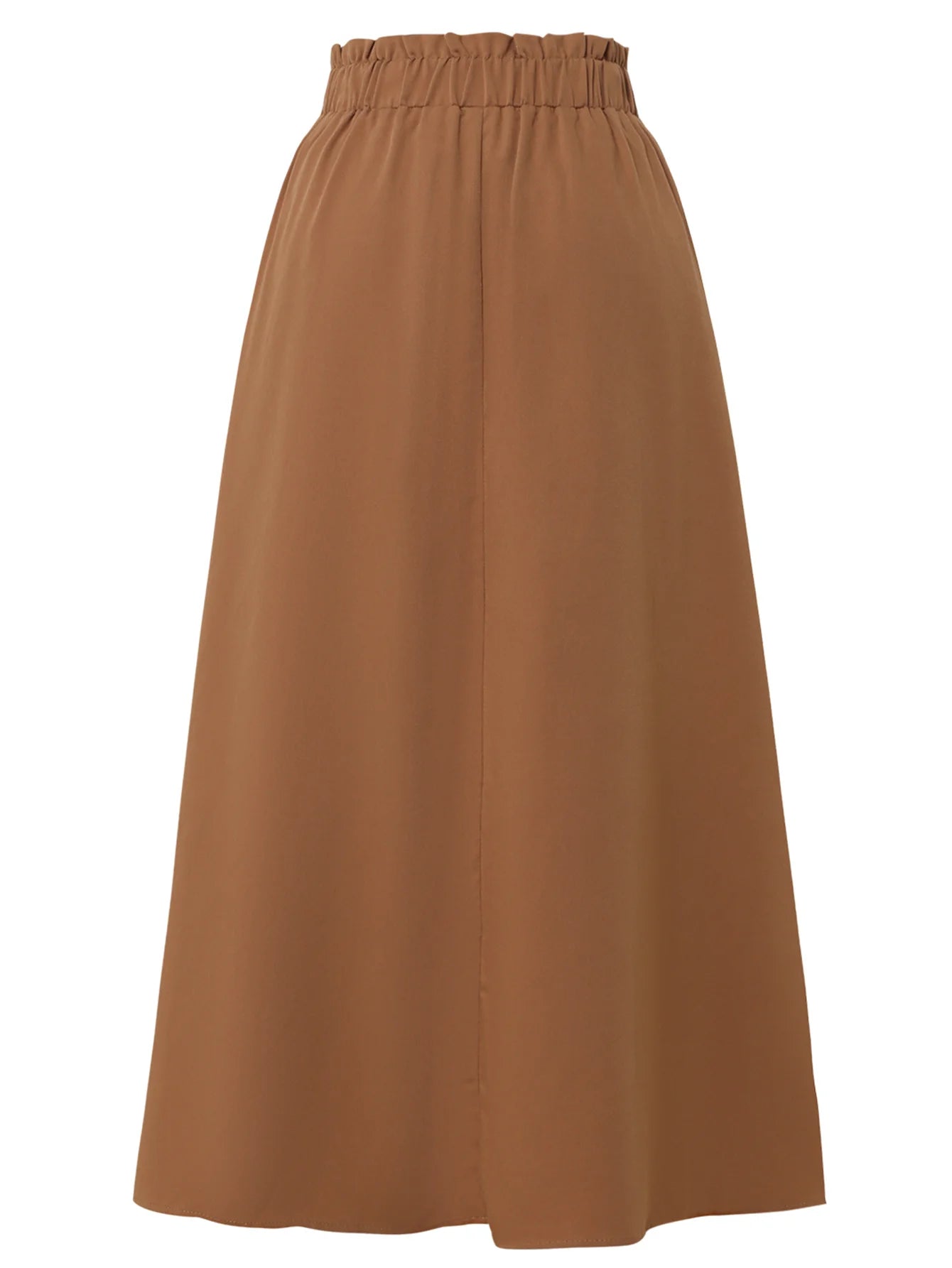 Women's High Waist  Midi Skirt with Pockets - Elastic Waist A-Line Flowy Skirt for Casual and Office Wear